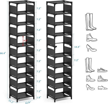 Ruimtebesparend schoenenrek 10 lagen - Organizer voor 10 paar hoge schoenen - Smalle schoenenplanken voor entreekast - Stapelbare cubby opslag
