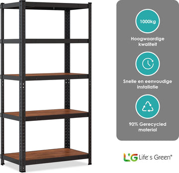 Life’s Green Stellingkast - Boekenkast - Boekenrek - Opbergrek - 150x75x30 cm - 200 kg per plank