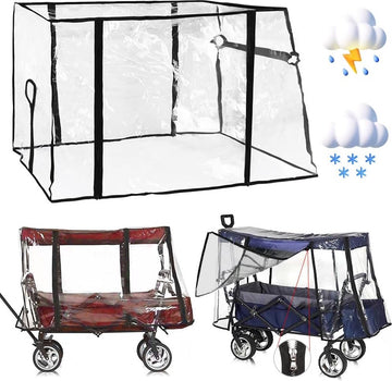 Regenhoes bolderkar - Transparante regenhoes voor bolderkar met dak - Opvouwbaar - Ritssluiting - 74x51x110cm
