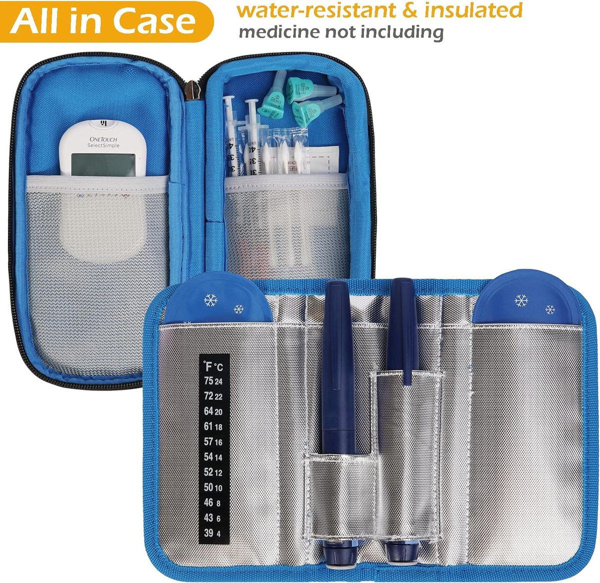 Insuline Cooler Travel Case Draagbare Diabetische Medicatie Insuline Pen Houder Organizer Tas Medicijn Koeltas met 2 Ice Pack Gel (Blauw)