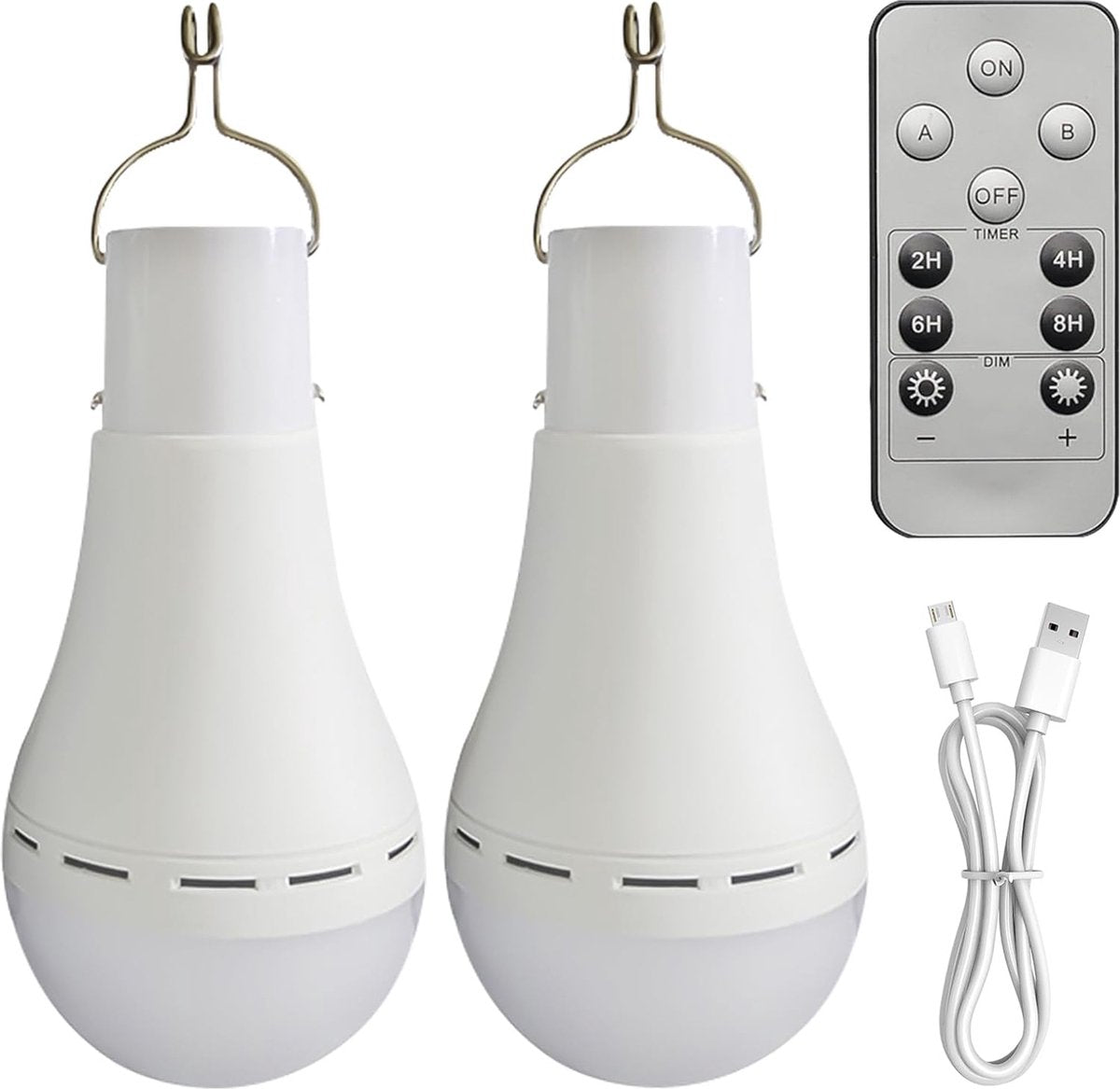Oplaadbare USB-gloeilamp, 2 stuks, 12 W, USB, oplaadbaar, met afstandsbediening, draadloze afstandsbediening, lamp voor lamp, niet bekabeld, voor binnen, camping