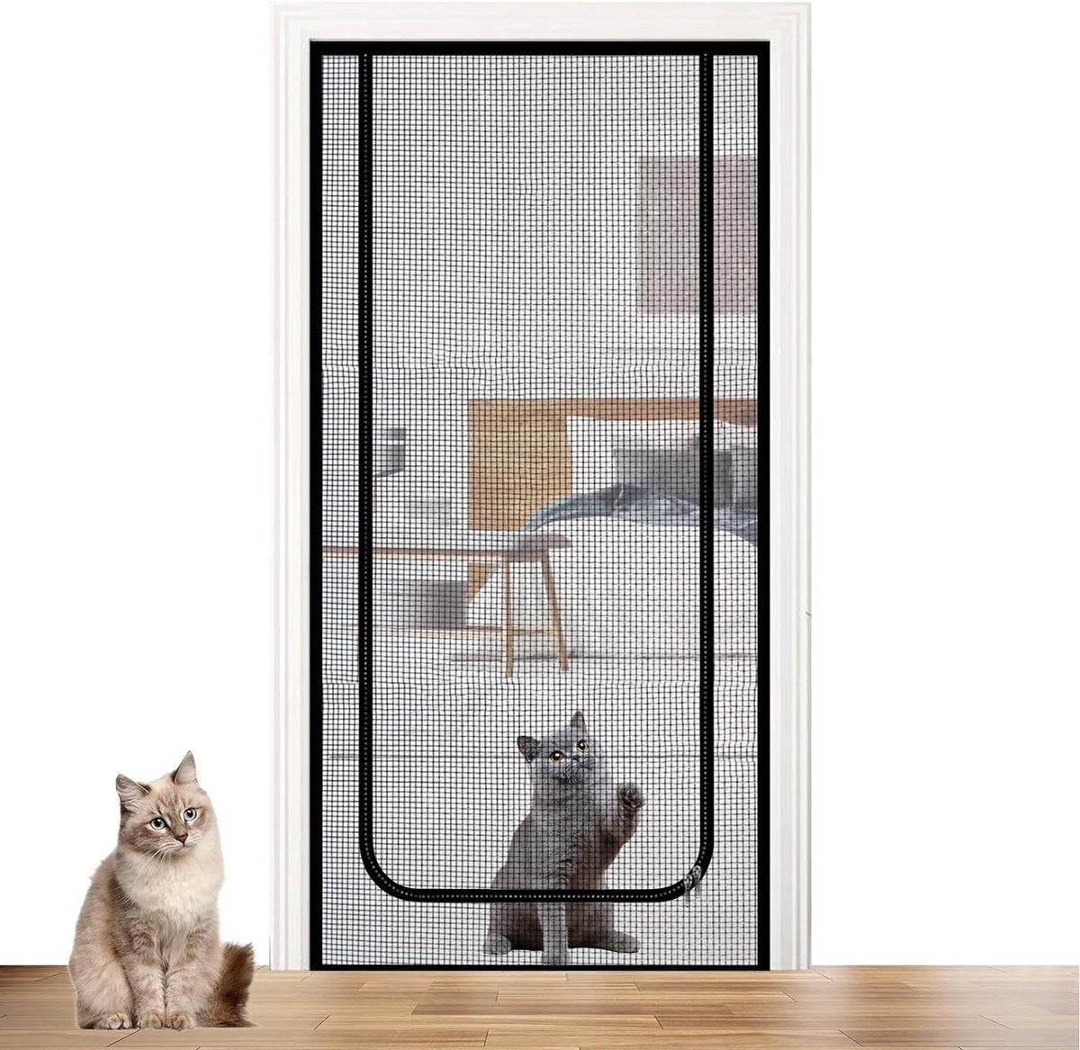 Huisdieren Kattennet Voor Balkon - Kattengaasdeur Met Ritssluiting - Veilige Mesh-Deur Voor Huisdieren - Kattenrooster Voor Balkondeur - 90 x 210 cm Kattennet - Kattennet Balkon