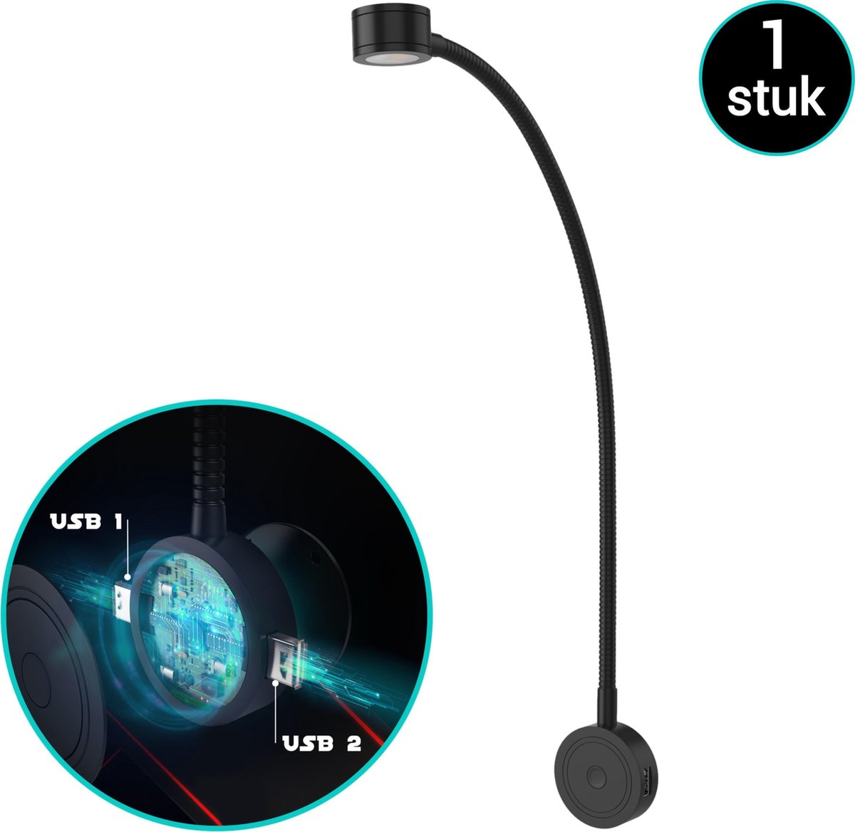 Bolt Electronics® Leeslamp 1 stuk – Bedlamp met 2 USB's - Warm licht - Nachtlampje voor Volwassenen - Wandlamp met Dim-functie - Modern ontwerp - Gemakkelijk in gebruik - Zwart