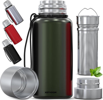 Thee-thermoskan met theezeef en dubbelwandige mok - roestvrij staal 304 - 600 ml - thermosfles met filter - thee koffie water - groen