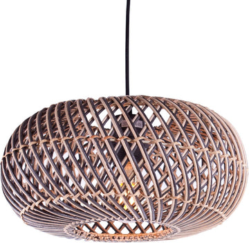 Rotan hanglamp Stripes | 1 lichts | zwart / naturel | rotan / metaal | Ø 40 cm | in hoogte verstelbaar tot 140 cm | eetkamer / eettafel / woonkamer lamp | modern / landelijk design