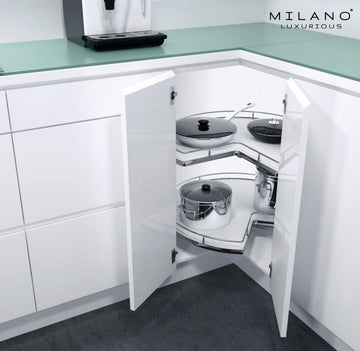 Milano Luxurious® Driekwart Draaibodem Milano Luxurious® Hoek Keukenkast Organizer – 2 draaiplateaus - antraciet - met opstaande rand