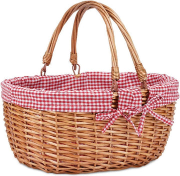 Dubbele opvouwbare handgrepen rieten picknickmand - handgeweven wilgenpicknickmand voor Pasen - opbergen van paaseieren, snoep, badspeelgoed