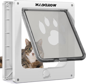 Kattenluik - Grote kattendeurklep - Dikke kattendeur voor binnen- en buitendeuren - 4-voudige vergrendeling - Huisdieren binnenshuis - Maximaal 20 lbs - Eenvoudige installatie - Weerbestendig (wit)