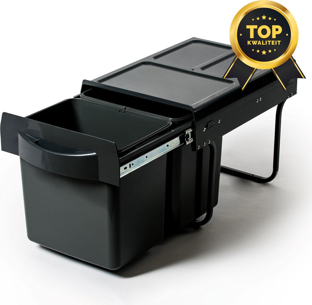 Eleganca Uittrekbare Afvalbak 2x16 Liter - Inbouw afvalemmer met 2 emmers voor afvalscheiding - Inbouwvuilbak - Geschikt voor deurbreedte vanaf 40 cm en inbouwdiepte vanaf 52 cm – Antraciet