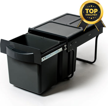 Eleganca Uittrekbare Afvalbak 2x16 Liter - Inbouw afvalemmer met 2 emmers voor afvalscheiding - Inbouwvuilbak - Geschikt voor deurbreedte vanaf 40 cm en inbouwdiepte vanaf 52 cm – Antraciet