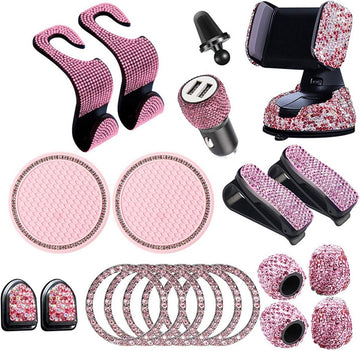Bling auto-accesoires interieur - 20 stuks voor vrouwen - glitter telefoonhouder - ontstekingsring - autohaak auto accessoires