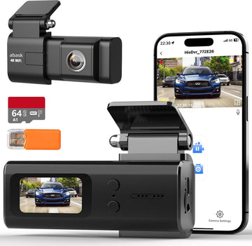 Dashcam - 2160p, 1080p - 4K wifi met app bediening - 170° breedhoek - Nachtzicht - Met 64 GB SD-kaart - G sensor - Zwart -