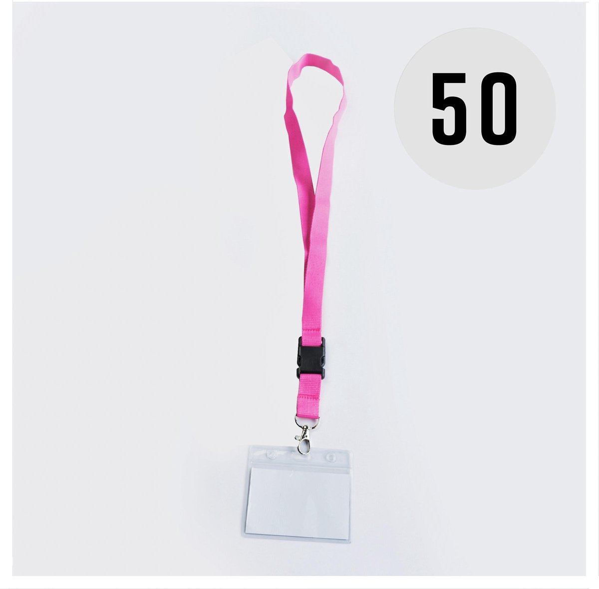 Roze keycord met badge-/pashouder, per 50 stuks