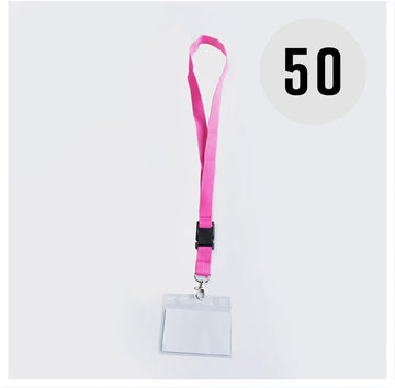 Roze keycord met badge-/pashouder, per 50 stuks