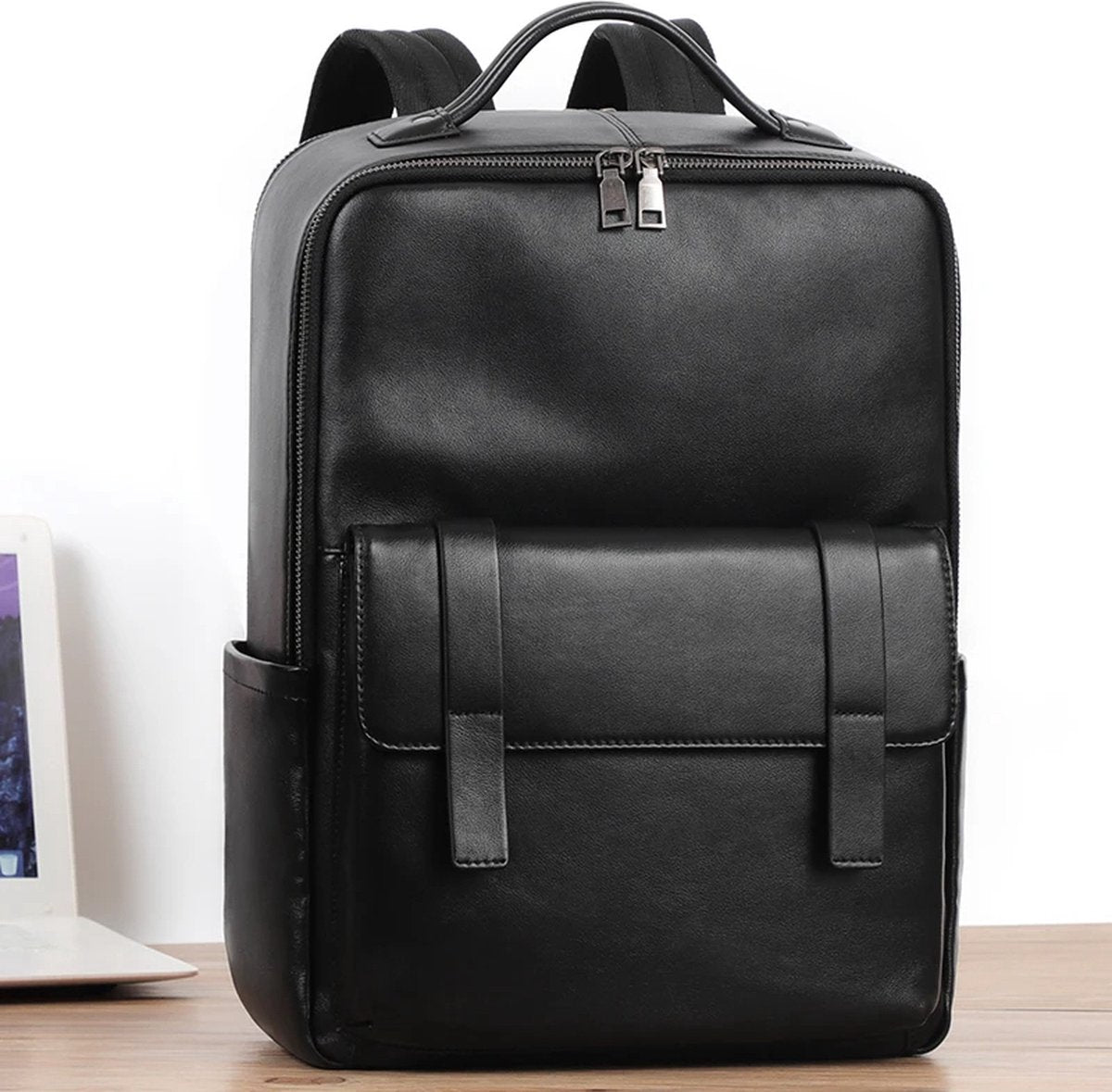 Stijlvolle Echt Lederen Rugzak voor Mannen - Multifunctionele Reis- en Laptoprugzak (15,6 inch) - Waterdicht & Duurzaam - Ideaal voor Werk, Zaken en Reizen