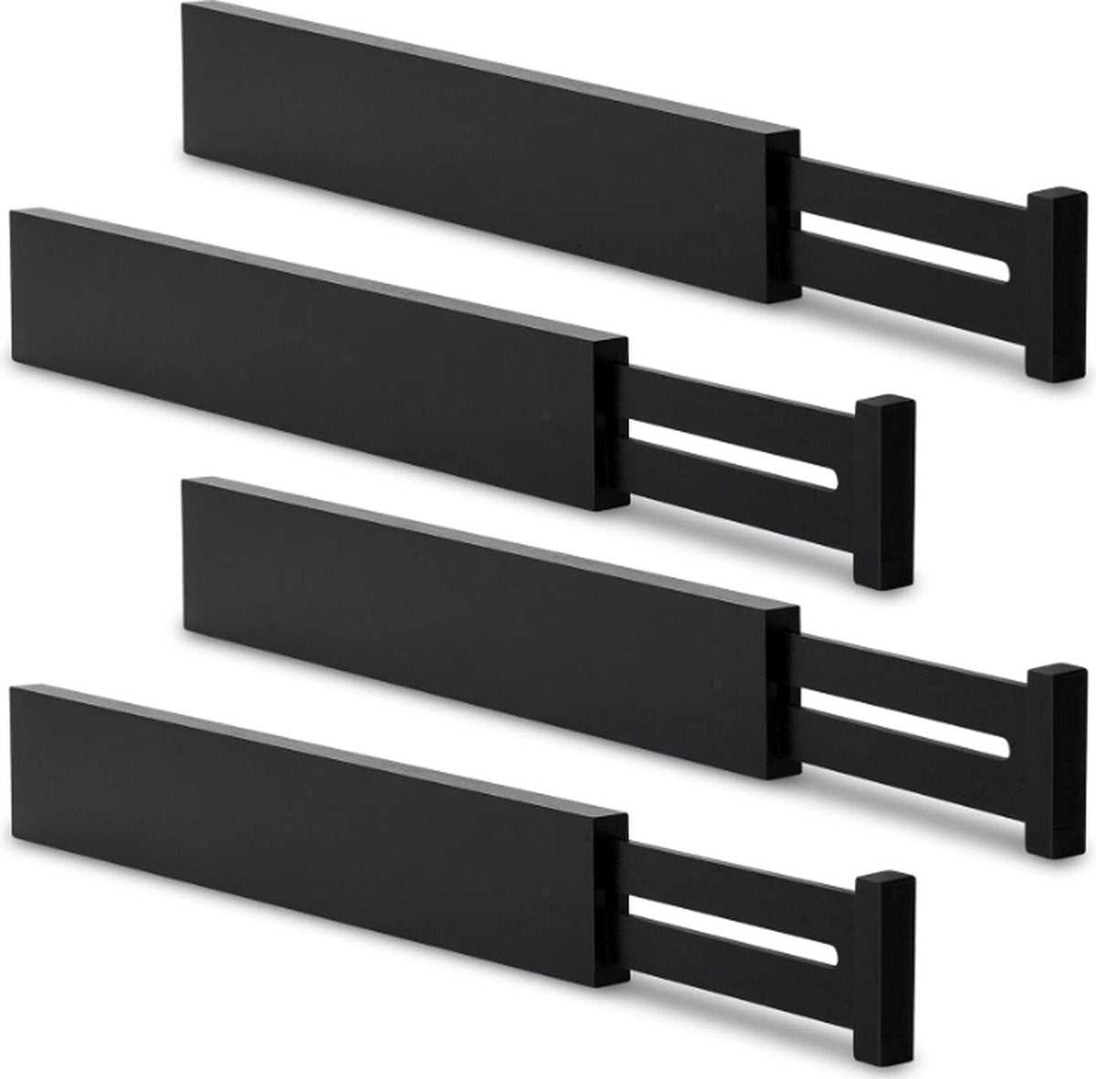 Set van 4 Bamboe hout zwart Verstelbare Lade Verdeler 42.2cm-55.2, kledingkast kleding lade, keuken, slaapkamer organizer