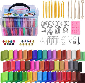 Oven Bake Modeling Clay Polymeerklei, 50 kleuren, creatieve polymeerklei kit met sculpting tools en sieradenaccessoires, niet giftig, ideaal doe-het-zelf kleigeschenken voor volwassenen en