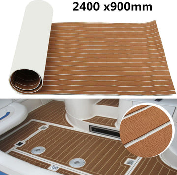 Decking Zelfklevende Bootmat - EVA Teak Foam Decking Mat - Teak Boten Vloerbedekking - Teakhouten Jachtvloeren - Teak Vloerbedekking Vloer - Wasbaar - 2400X900x6mm - Lichtbruine kunstleertextuur