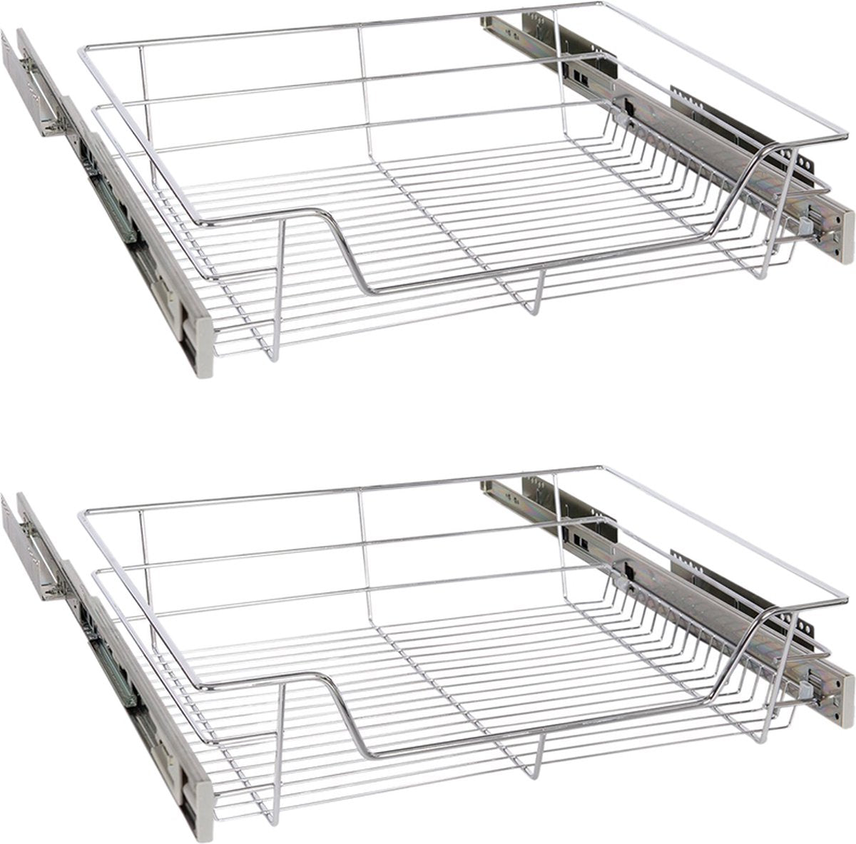 Eleganca draadmand met zijgeleider en Soft Closing - Keukenkast schuiflade – B51.5 x H14x D44.5 cm – Uitschuifbaar keukenrek – Inbouwlade – Maximale belastbaarheid 20kg – RVS – Zilver - 2 Stuks