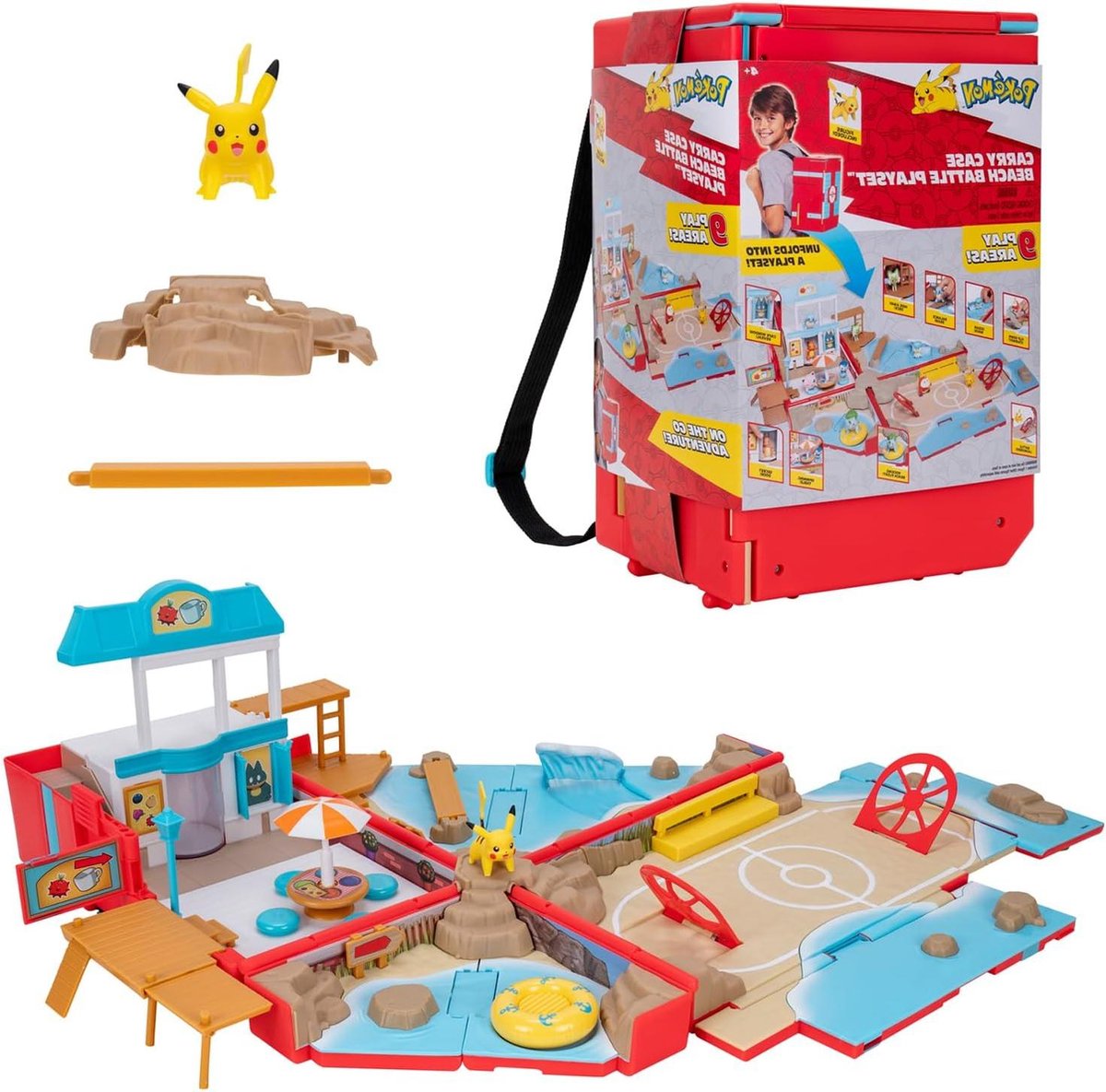 Rugzak van de strandtrainer - Pokémon-speeluniversum - mini-spellen - speelplaats op het strand - Pikachu figuur - speelgoedset - kinderen.