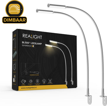 Realight Leeslampje voor in Bed met Dimfunctie - Leeslamp voor Boek - Bedlamp - Nachtlampje - 2 montagegaten - Zilver - 2 stuks