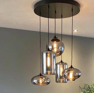Hanglamp smoke glas 5 mix kap