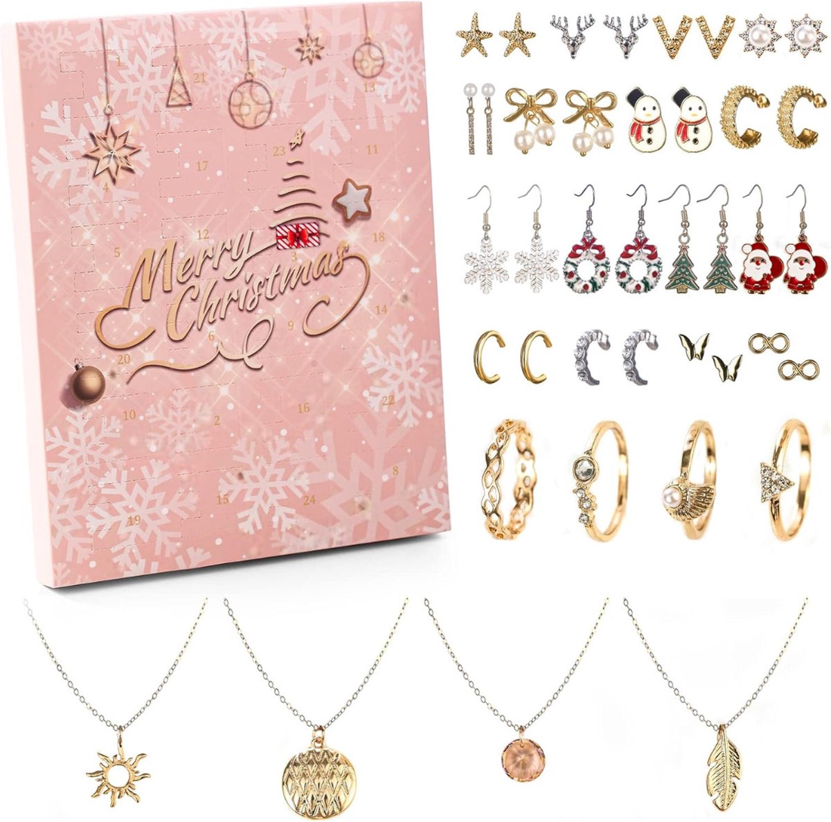 Adventskalender 2023 - voor vrouwen - verschillende sieraden - handelsketting - ringen