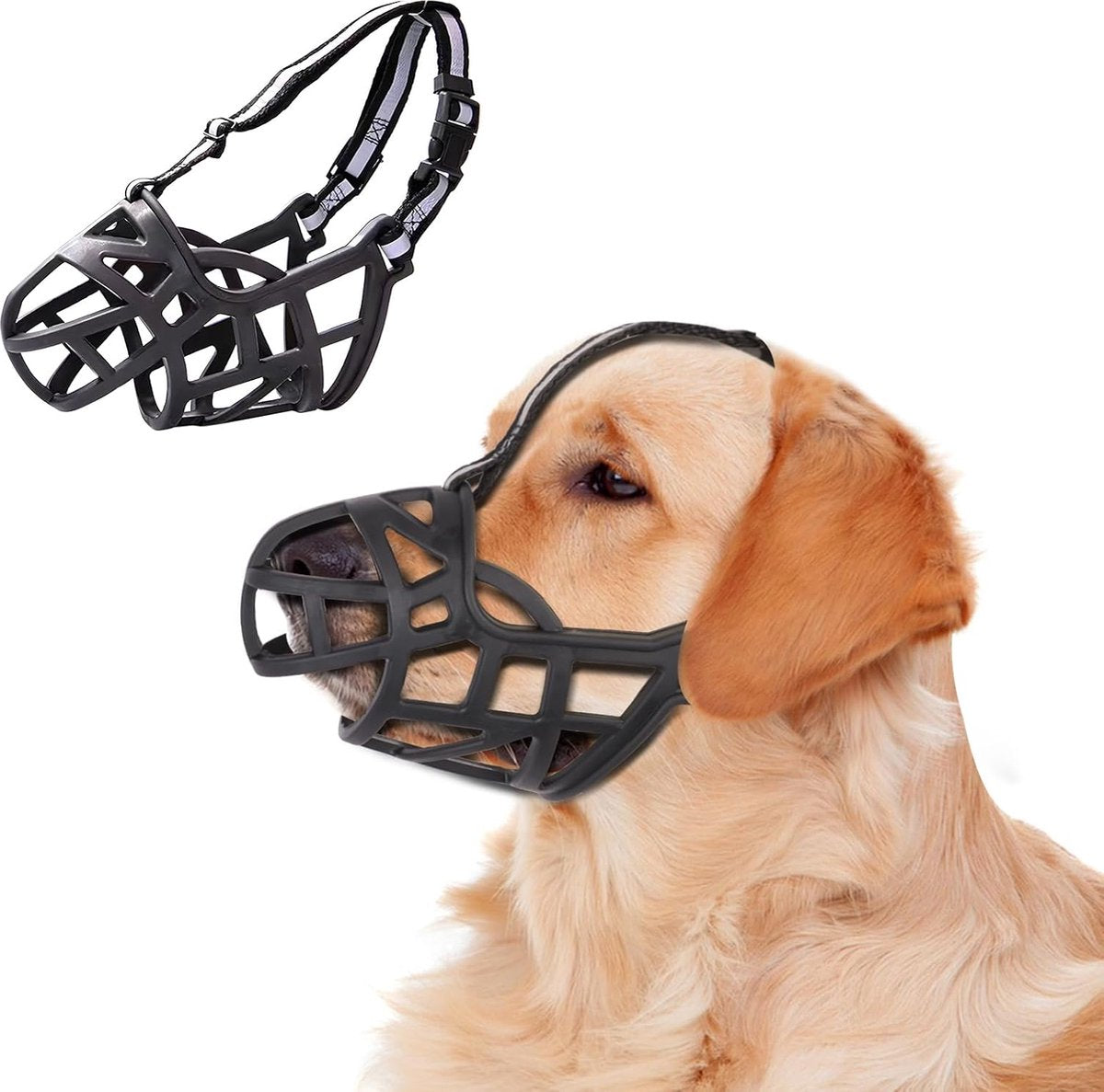 Muilkorf voor honden, zachte siliconen mand, verstelbare muilkorf, reflecterend, voorkomt blaffen, bijten en kauwen (L)