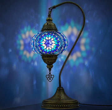 Mozaiek Zwanenhals Lamp, Handgemaakte, Nachtlampje, Turkse, Arabisch, Oosterse, Tiffany, Marokkaanse Decoratieve Tafellampen Voor Slaapkamer, Bureau, Woonkamer En Perfecte Cadeau Voor Speciale Dagen - Blauw