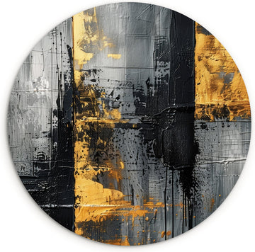 WallCircle® Wandcirkel 60x60 cm - Muurcirkel Modern - Goud - Grijs - Patroon - Abstract - Luxe - Muurdecoratie woonkamer - Wanddecoratie slaapkamer - Kamer decoratie accessoires - Ronde schilderijen - Woonaccessoires binnen cirkel