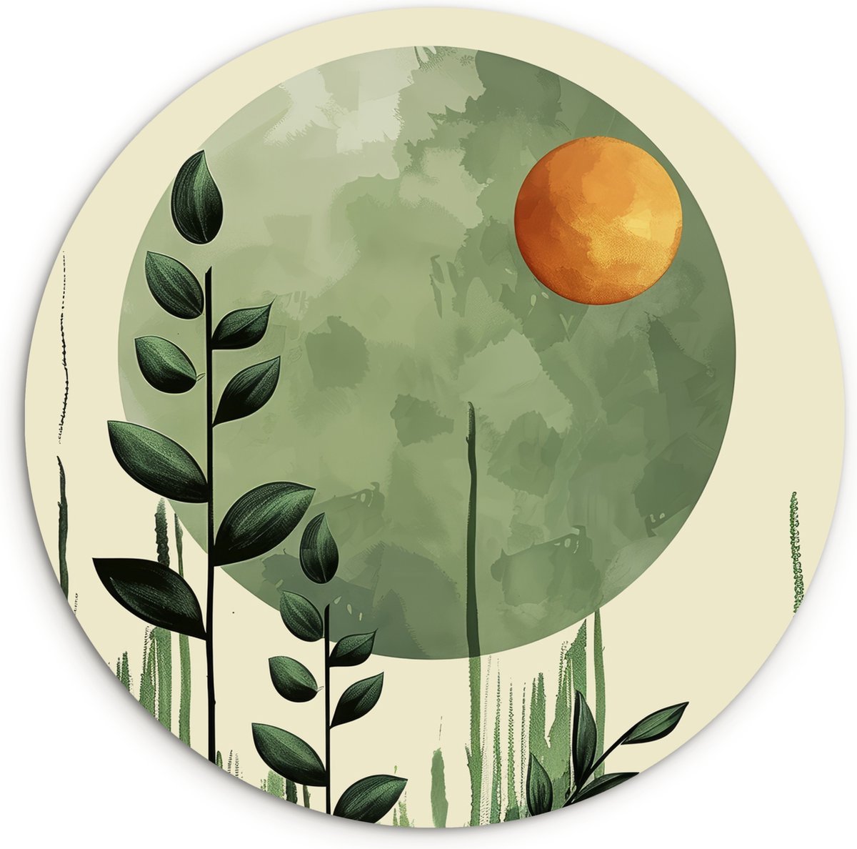 WallCircle® Wandcirkel 60x60 cm - Muurcirkel Abstract - Natuur - Kunst - Zon - Modern - Muurdecoratie woonkamer - Wanddecoratie slaapkamer - Kamer decoratie accessoires - Ronde schilderijen - Woonaccessoires binnen cirkel