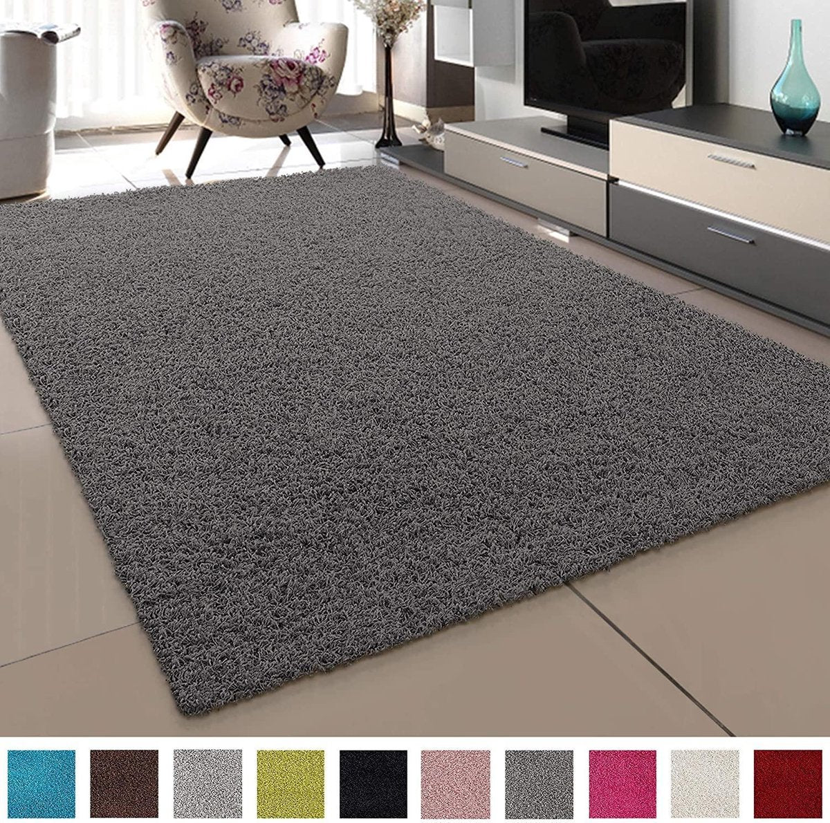 Vloerkleed Grijs Effen Hoogpolig Tapijt Loca - 160x230cm