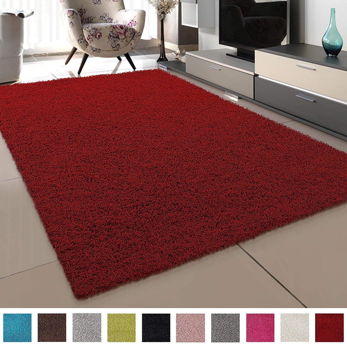 Loca Shaggy Vloerkleed Rood - 160x230 CM - Vloerkleed Hoogpolig - Tapijt Woonkamer, Slaapkamer