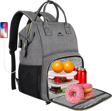 Laptop lunchrugzak voor dames 156 inch met geïsoleerd koelvak en USB-poort - Grijs, waterbestendig dames rugzak