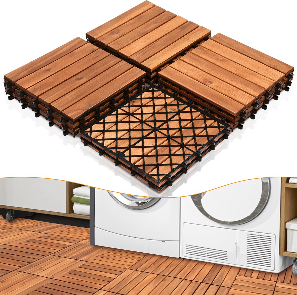 Terrastegels Tuintegels 55 stuks 5 m² Terrasplanken Balkon vloer - Kliktegels - Buiten tegels - Terrastegels hardhout Acaciahout Bruin 30 cm x 30 cm x 2,4 cm