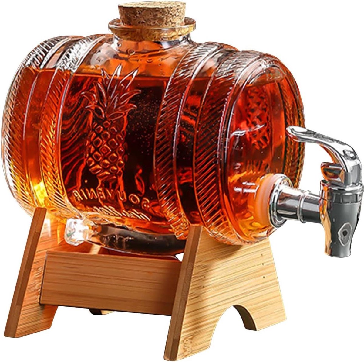 Whiskey Karaf 1000ml met Houten Standaard - Drankdispenser voor Wijn - Glazen Wijnvat met Kraan - Scotch Bourbon Vodka Rum Likeur - Party Drinken - Geschenken voor Vriend Man Vader