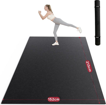 Extra grote brede sportmat Fitnessmat Antislip yogamat XXL 213 cm x 152 cm x 8 mm dikte, hoge dichtheid ultra duurzaam PVC, gymnastiekmat met fitnessbanden, schoenvriendelijk
