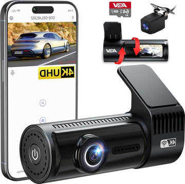 Voor en achter 4K wifi dashcam - 64 GB SD-kaart - loopopname G-sensor - app-bediening - super nachtzicht - 170 graden + 140 graden groothoek - veilige supercondensator Dashcam voor auto
