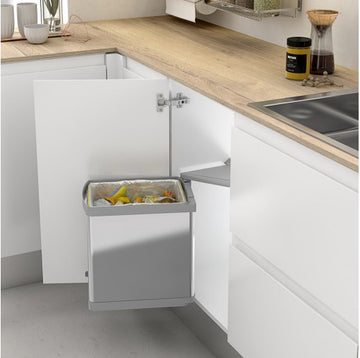 Eleganca Uittrekbare Afvalbak 21 Liter – Inbouw Prullenbak – Afvalbak Afvalscheiding - Geschikt vanaf deurbreedte 42.5 cm, inbouwdiepte 23 cm & Kasthoogte 39 cm – RVS