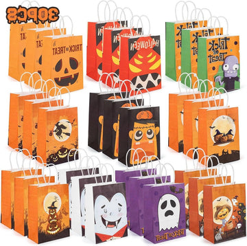 30 STKS Trick or Treat Tassen - Halloween Draagtassen met Handvatten voor Kinderen - Kraft Goody Gift Papieren Zakken - Geschenken Inpakken - Halloween Feestbenodigdheden