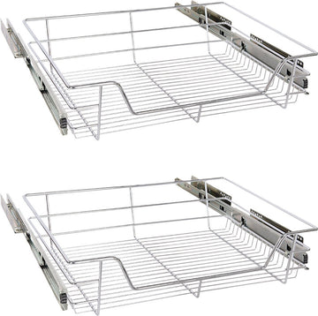 Eleganca draadmand met zijgeleider en Soft Closing - Keukenkast schuiflade – B41.5 cm, H14 cm & D44.5 cm – Uitschuifbaar keukenrek - Geschikt voor kast met frontbreedte van 50cm – Inbouwlade – Maximale belastbaarheid 20kg – RVS – Zilver - 2 Stuks
