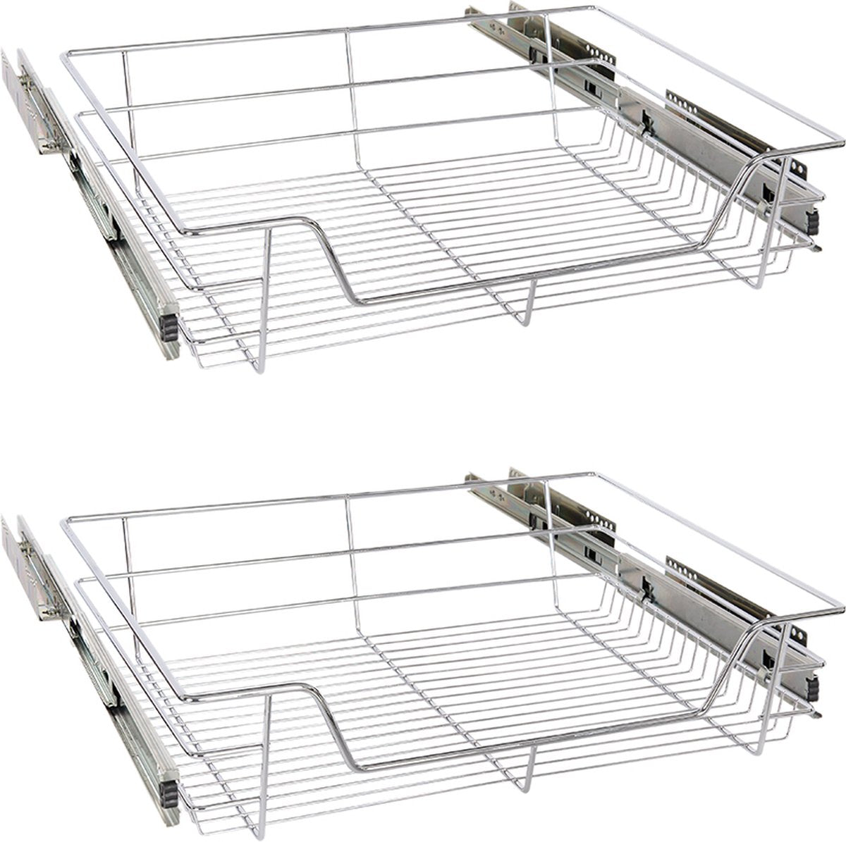 Eleganca draadmand met zijgeleider - Schuiflade keukenkast – B 51.5 x H14 x D 44.5 cm – Uitschuifbaar keukenrek – Inbouwlade – Maximale belastbaarheid 20 kg – RVS – Zilver – 2 Stuks