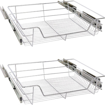 Eleganca draadmand met zijgeleider - Schuiflade keukenkast – B 51.5 x H14 x D 44.5 cm – Uitschuifbaar keukenrek – Inbouwlade – Maximale belastbaarheid 20 kg – RVS – Zilver – 2 Stuks