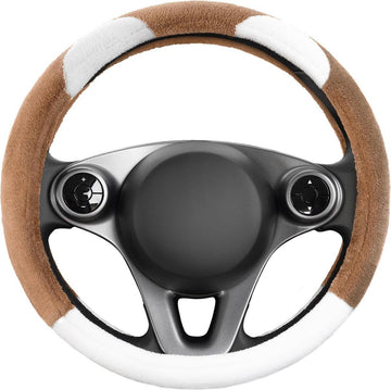 Stuurhoes Pluche Bruin Wit - Teddy Accessoires Interieur voor Vrouwen - Universeel 37-39 cm / 145-15 Inch stuurhoes panter