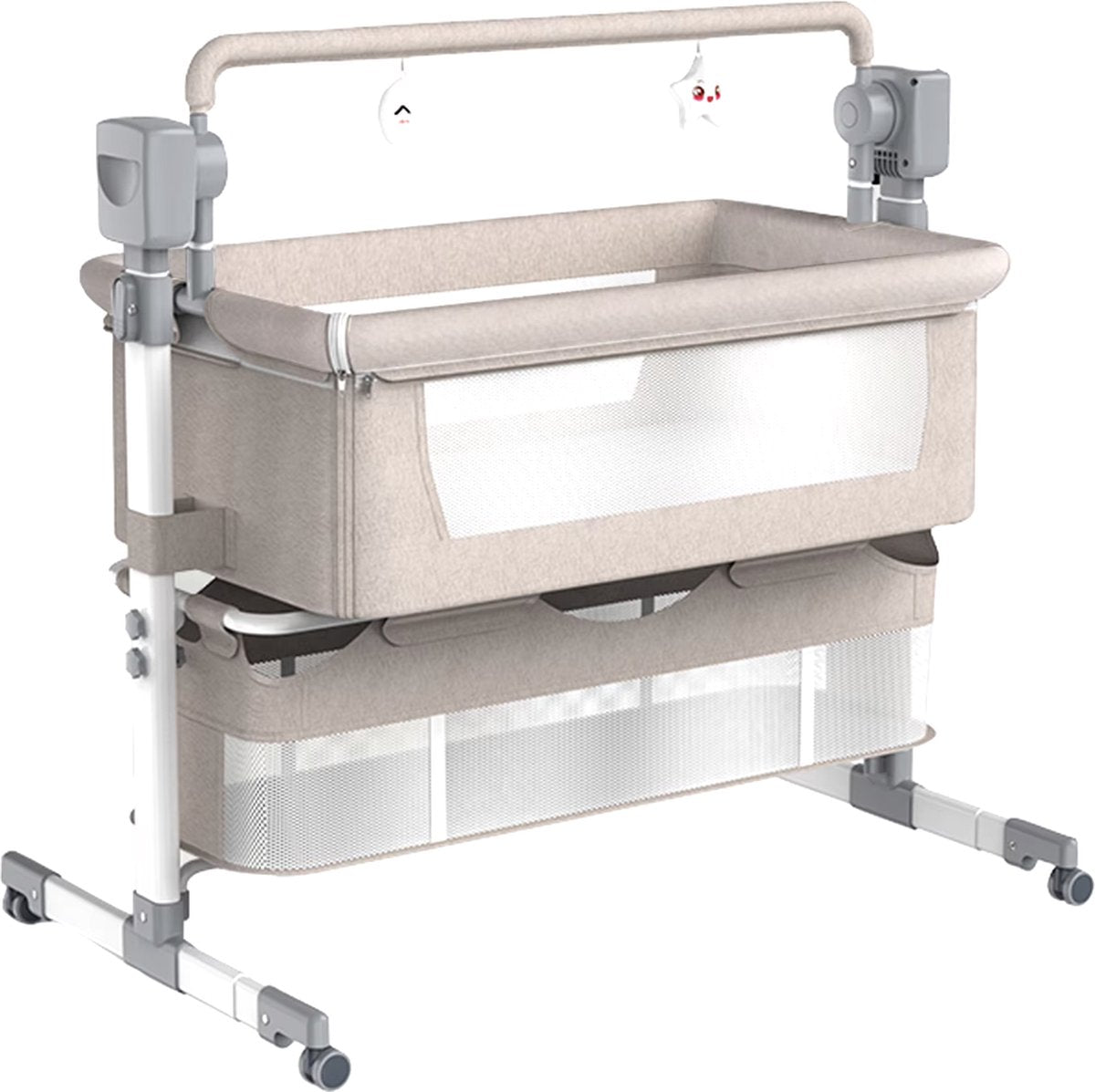 J&R Babybed - Elektrisch babybed - Wieg - Baby bedje - Ledikant - Bluetooth - Verplaatsbaar - Draagbaar - Klamboe - Bruin/Khaki