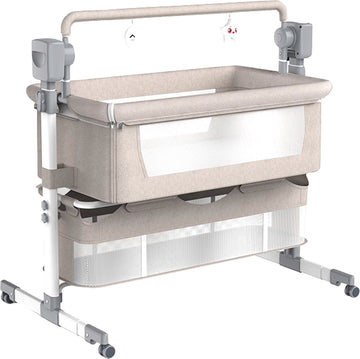 J&R Babybed - Elektrisch babybed - Wieg - Baby bedje - Ledikant - Bluetooth - Verplaatsbaar - Draagbaar - Klamboe - Bruin/Khaki