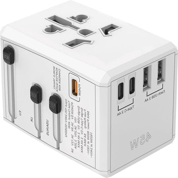 SAFEMORE PD 45 W snellaad-reisadapter - USB C - 5 poorten - AC-stopcontact - wereldwijd gebruik - wit