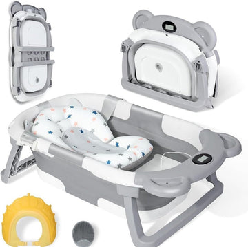 Baby Badje Met Standaard - Babybadje - Inklapbaar Bad - Bad Baby Met Kussen - Zitbad - Opvouwbaar Bad Kinderen - Baby badje met Afvoergat en Antislippoten - Bath Bucket - Opvouwbaar bad baby - Babybadset