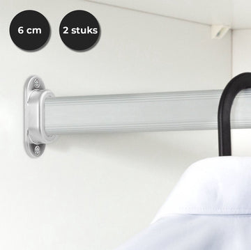 Eleganca kastroededrager – Max. afmeting van B1,5xL3,0cm - kastroede houder voor ovale kledingroede – Drager voor kleding roede – Mat Zilver - 2 Stuks