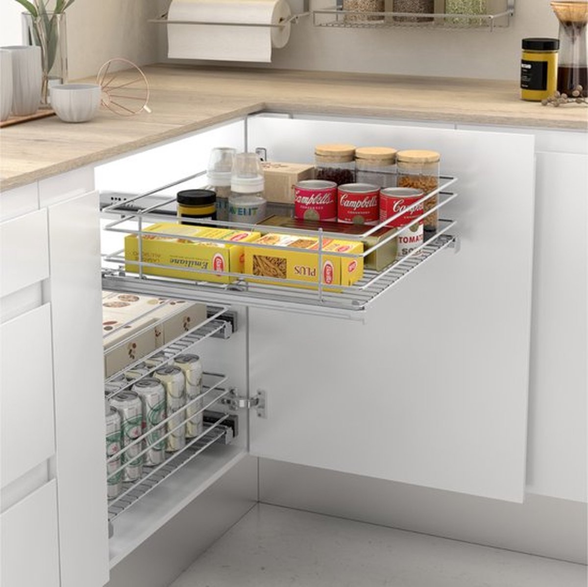 Eleganca Draadmand uittrekbaar - Met ondergeleiders en softclose - (562-568) x 490 x 151 mm - Geschikt voor frontbreedte 60cm - Schuiflade keukenkast - Keukenlade organizer - 30 kg draagvermogen